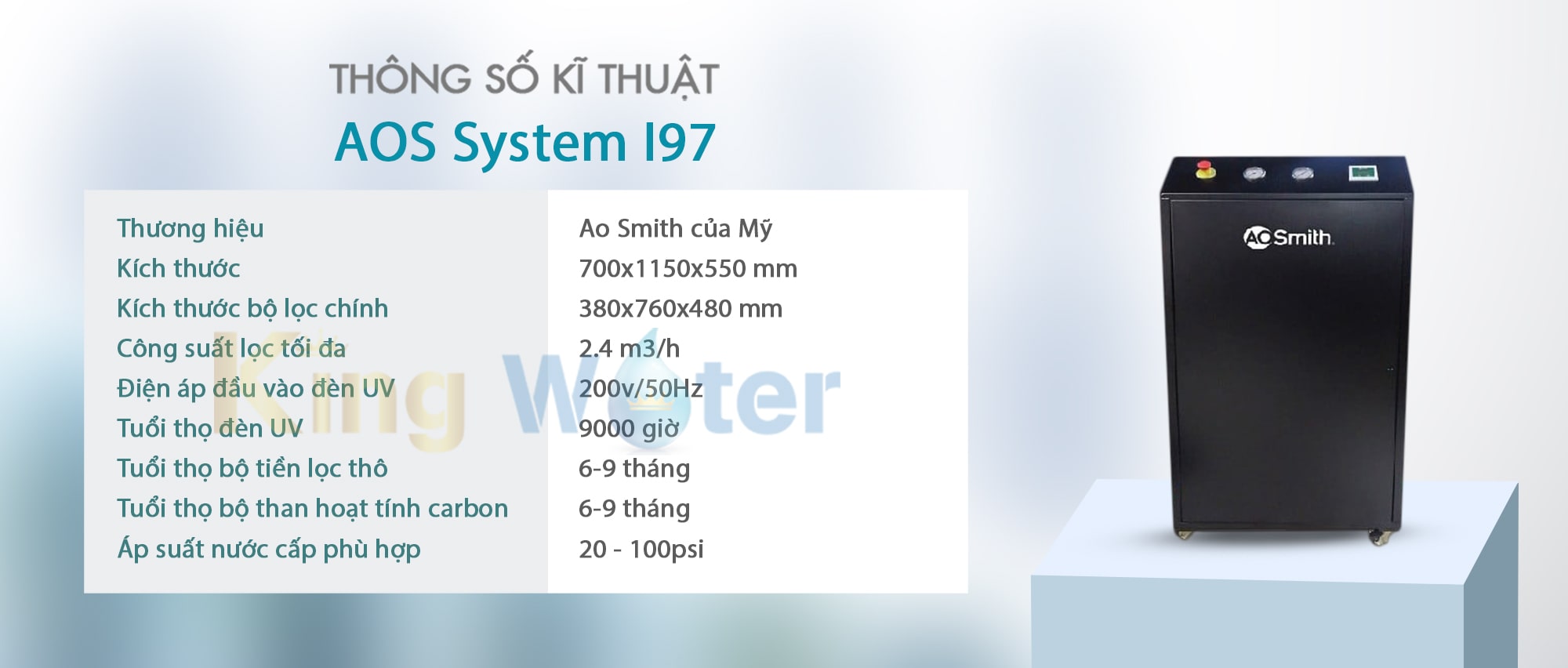 Thông số kĩ thuật máy lọc nước Ao Smith System i97 từ Mỹ
