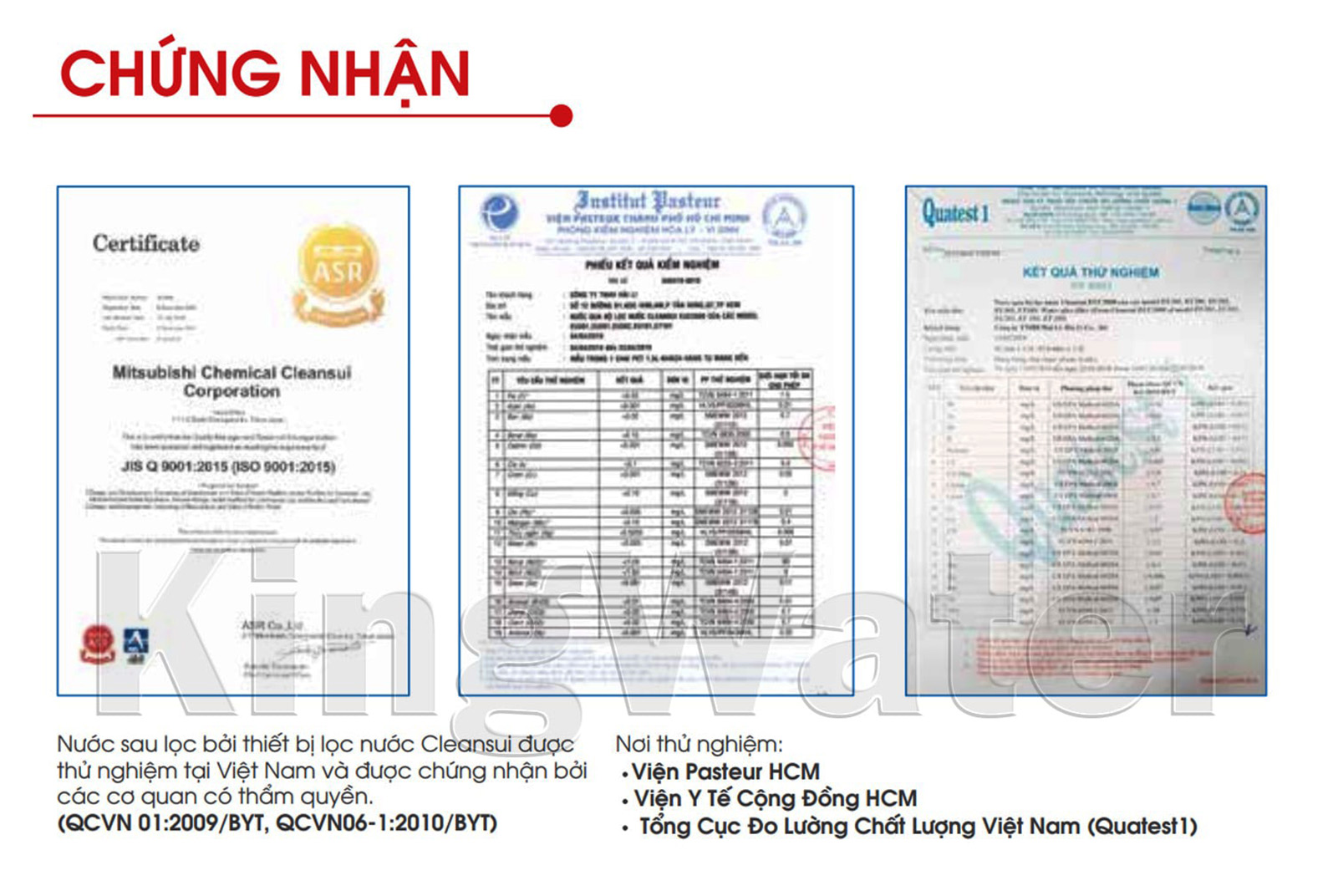 Chứng nhận vượt trội của máy lọc điện giải Cleansui EU301 