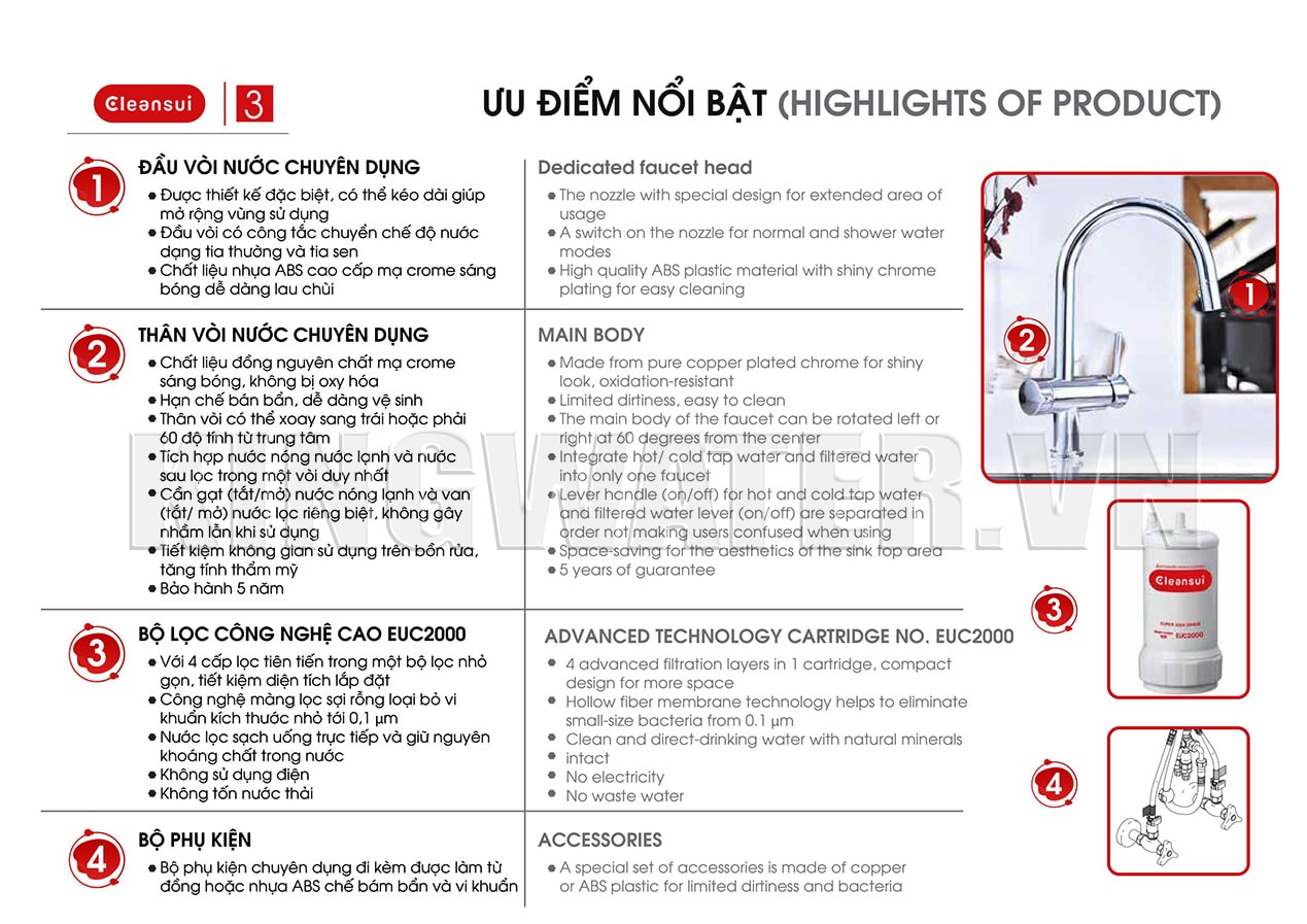 Máy Cleansui EU201 có thiết kế an toàn khi sử dụng