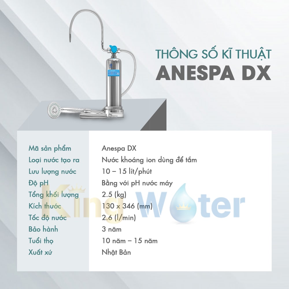 Thông số kĩ thuật máy lọc nước tắm Kangen Anespa DX