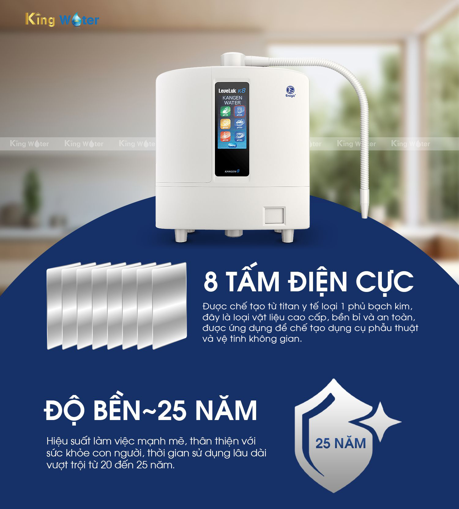  Máy lọc nước Kangen K8 được trang bị 8 tấm điện cực 