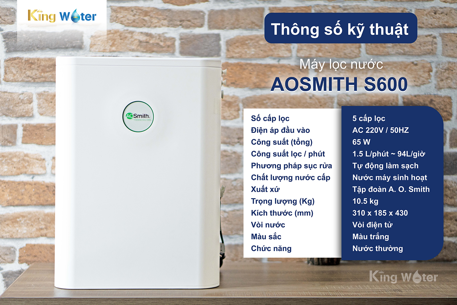 THÔNG SỐ KĨ THUẬT MÁY LỌC NƯỚC AOSMITH S600