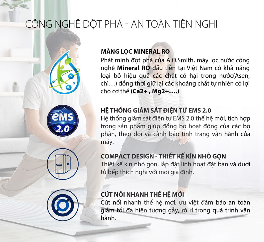 Ao Smith Vita tự động sục rửa lõi lọc trong máy