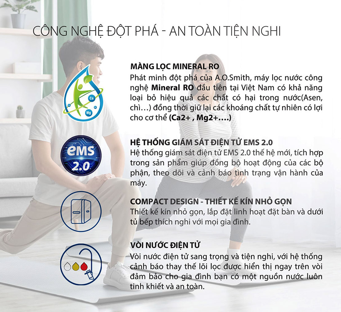 Ao Smith Vita Plus tự động sục rửa lõi lọc trong máy