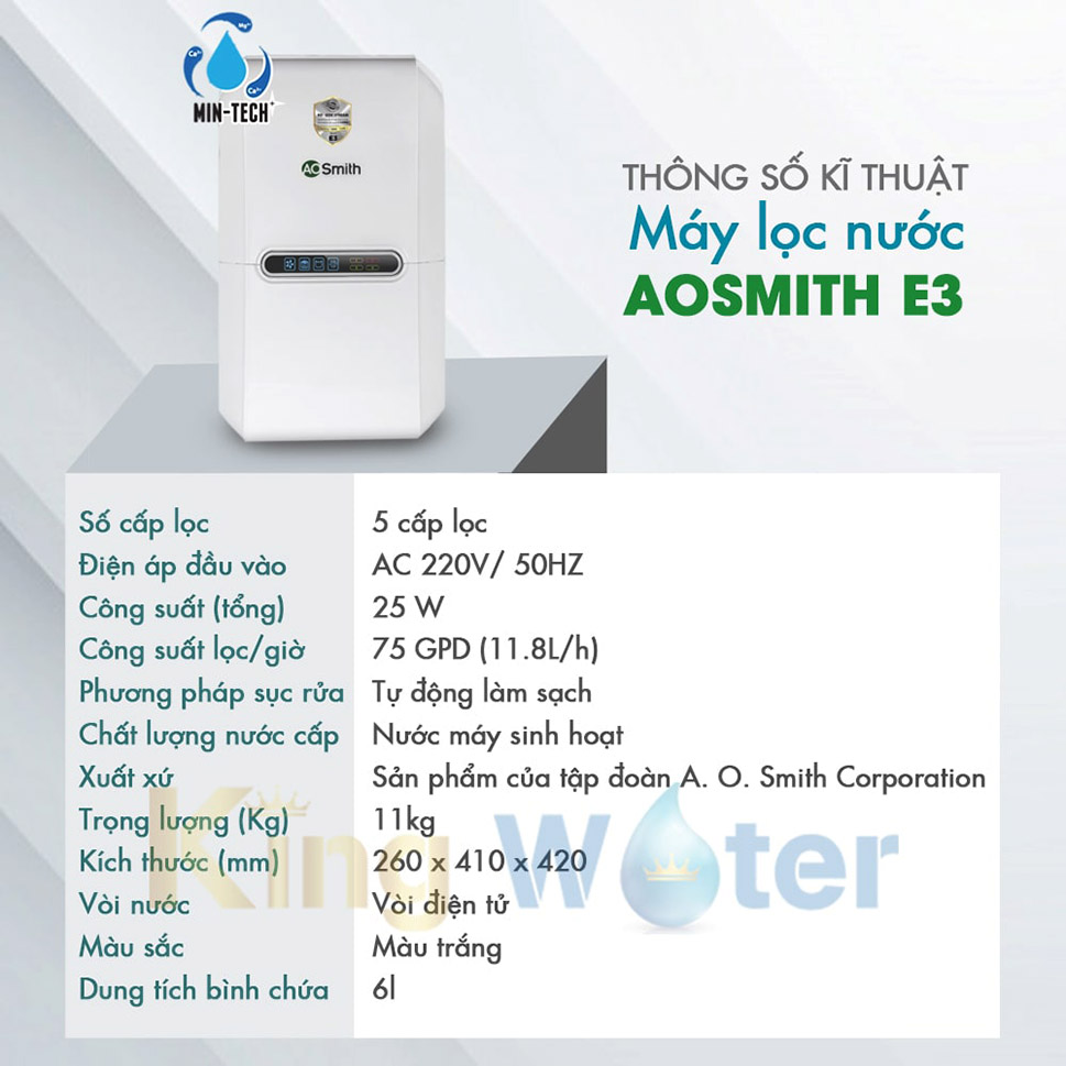 Thông số kĩ thuật máy Aosmith E3