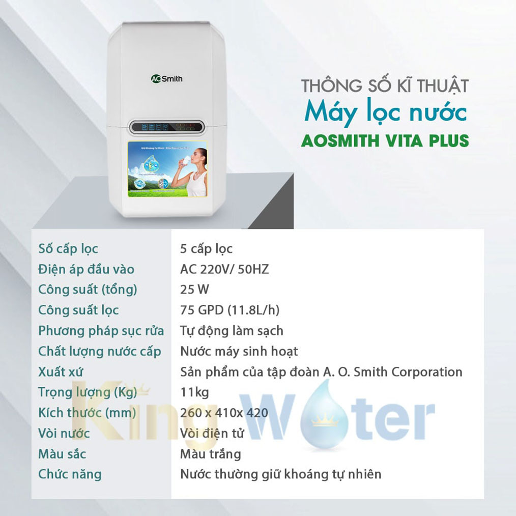 Thông số kĩ thuật máy lọc nước Aosmith Vita Plus