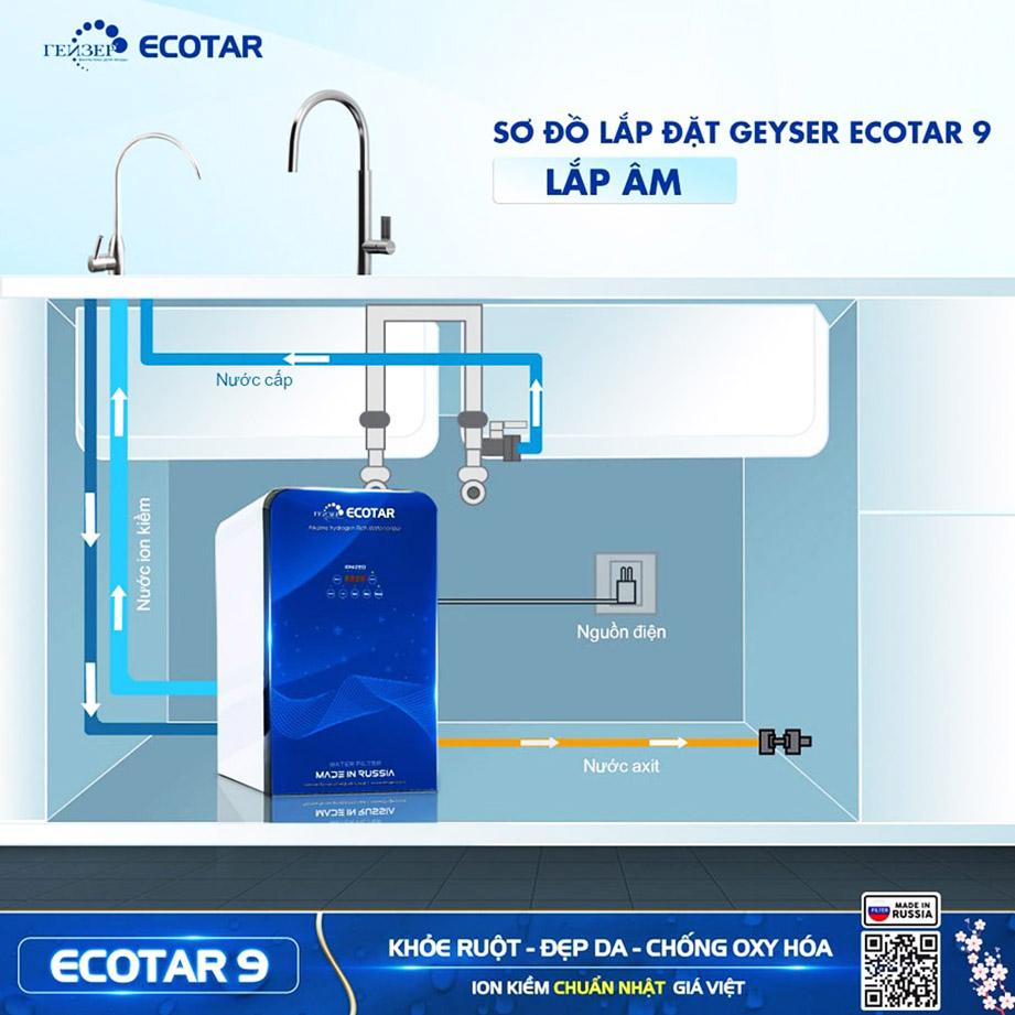 Lắp đặt máy Geyser Ecotar 9 theo hình thức âm tủ bếp
