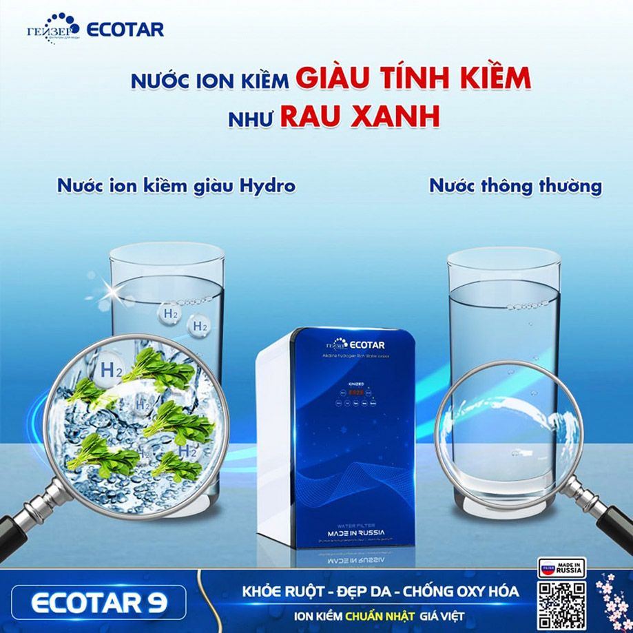 Nước từ máy Geyser Ecotar 9 sẽ cung cấp một lượng Hydro cần thiết cho cơ thể