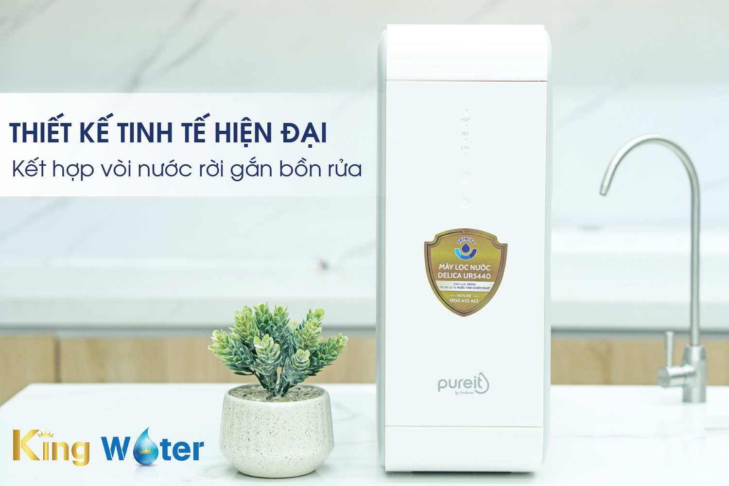 Pureit Delica UR5440 sở hữu thiết kế tinh tế hiện đại kết hợp vòi rời gắn bồn rửa